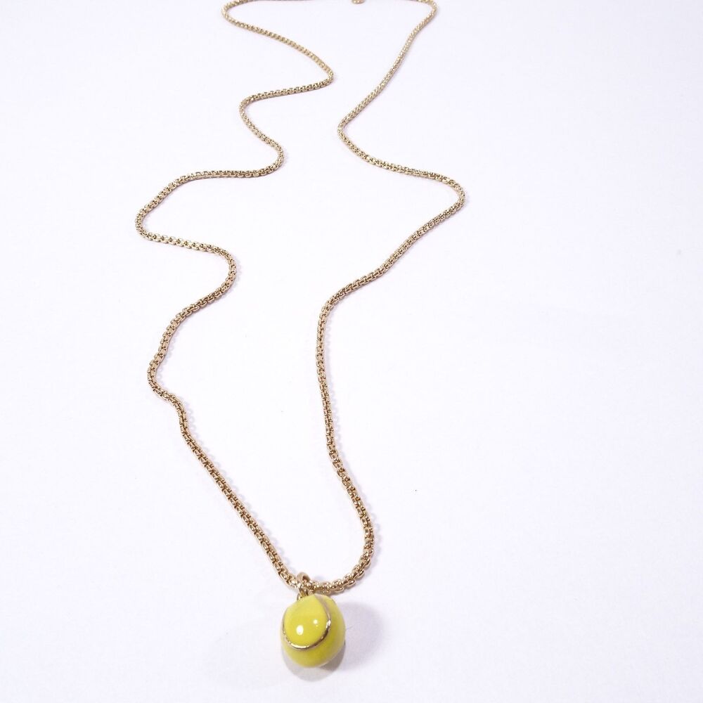 J.Crew Women's Gold Box Link Yellow Enamel Tennis Ball Necklace NWOT 78